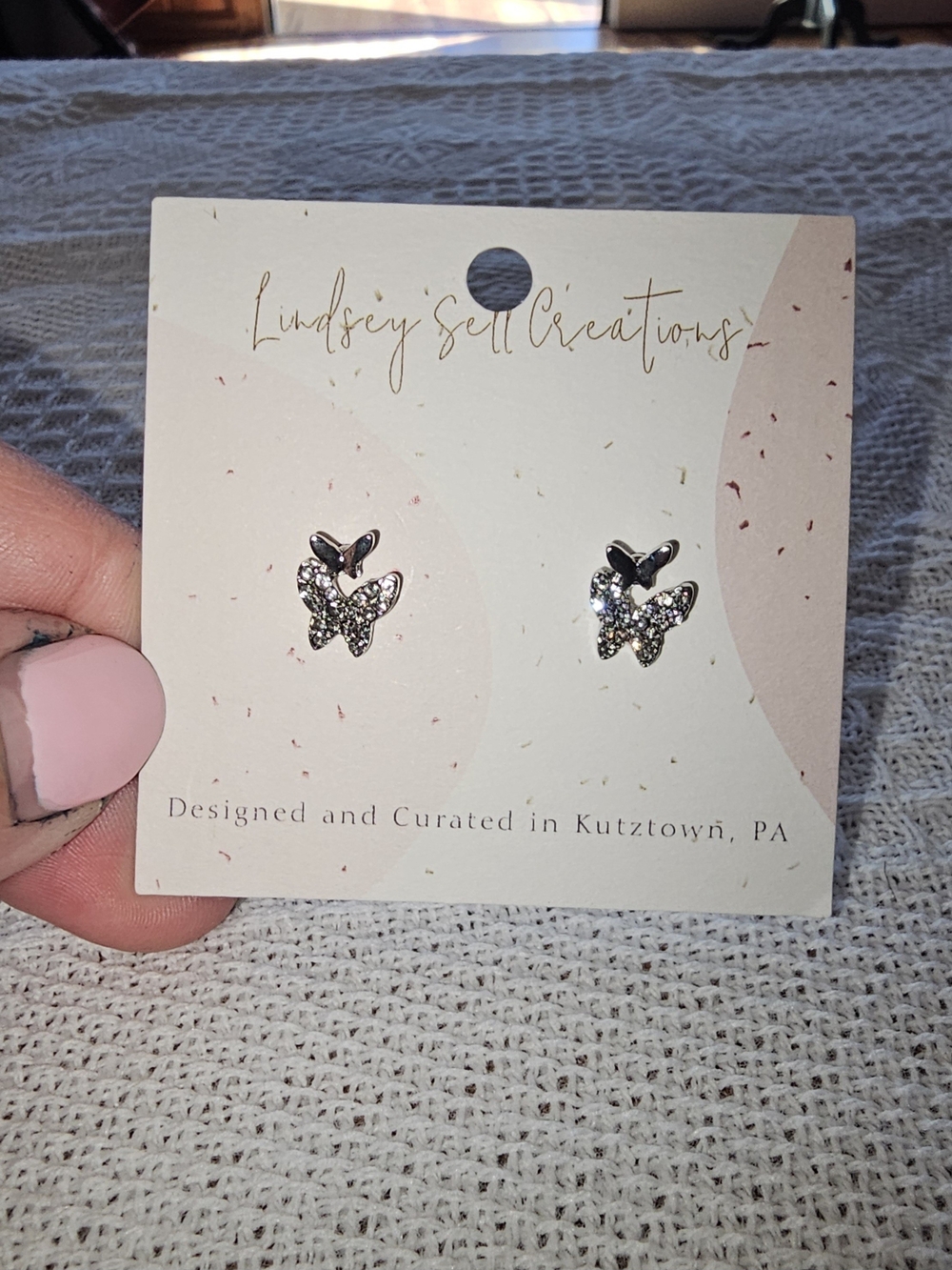 Silver Butterfly Crystal Stud Earrings